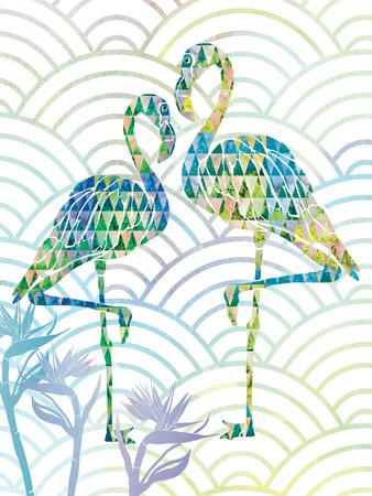 Fancy Flamingos with Circles and Birds of Paradise