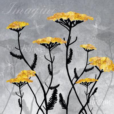 Golden Yarrow Flowers on Gray Background with Inspirational Words