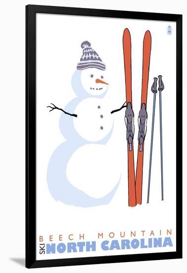 Beech Mountain, North Carolina, Snowman with Skis-Lantern Press-Framed Art Print