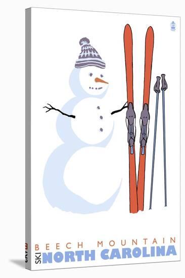 Beech Mountain, North Carolina, Snowman with Skis-Lantern Press-Stretched Canvas