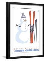 Beech Mountain, North Carolina, Snowman with Skis-Lantern Press-Framed Art Print