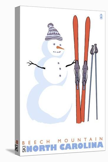 Beech Mountain, North Carolina, Snowman with Skis-Lantern Press-Stretched Canvas