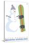 Beech Mountain, North Carolina, Snowman with Snowboard-Lantern Press-Stretched Canvas