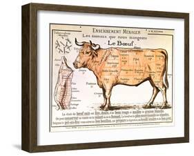 Beef: Diagram Depicting the Different Cuts of Meat-null-Framed Giclee Print