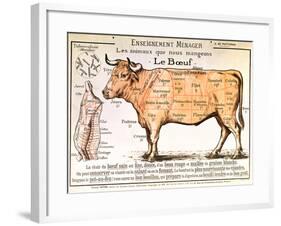 Beef: Diagram Depicting the Different Cuts of Meat-null-Framed Giclee Print