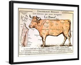 Beef: Diagram Depicting the Different Cuts of Meat-null-Framed Giclee Print