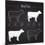 Beef Meat Cuts Scheme on Blackboard-ONiONAstudio-Mounted Art Print