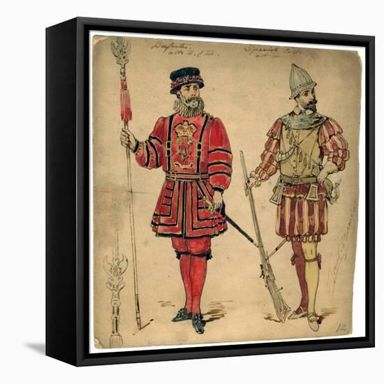 Beefeater and Spanish Soldier, 19th Century-Lucien Besche-Framed Stretched Canvas