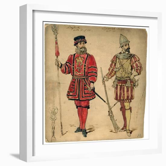 Beefeater and Spanish Soldier, 19th Century-Lucien Besche-Framed Giclee Print