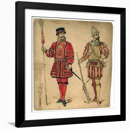 Beefeater and Spanish Soldier, 19th Century-Lucien Besche-Framed Giclee Print