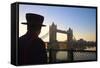 Beefeater and Tower Bridge, London, England, United Kingdom, Europe-Neil Farrin-Framed Stretched Canvas