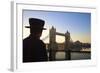 Beefeater and Tower Bridge, London, England, United Kingdom, Europe-Neil Farrin-Framed Photographic Print