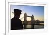 Beefeater and Tower Bridge, London, England, United Kingdom, Europe-Neil Farrin-Framed Photographic Print