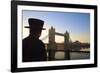 Beefeater and Tower Bridge, London, England, United Kingdom, Europe-Neil Farrin-Framed Photographic Print
