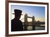 Beefeater and Tower Bridge, London, England, United Kingdom, Europe-Neil Farrin-Framed Photographic Print