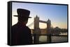 Beefeater and Tower Bridge, London, England, United Kingdom, Europe-Neil Farrin-Framed Stretched Canvas