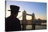 Beefeater and Tower Bridge, London, England, United Kingdom, Europe-Neil Farrin-Stretched Canvas