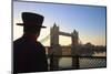 Beefeater and Tower Bridge, London, England, United Kingdom, Europe-Neil Farrin-Mounted Photographic Print