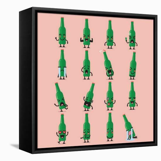 Beer Bottle Character Emoji Set. Funny Cartoon Emoticons-Sira Anamwong-Framed Stretched Canvas