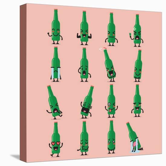 Beer Bottle Character Emoji Set. Funny Cartoon Emoticons-Sira Anamwong-Stretched Canvas