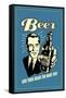 Beer Give Your Brain The Night Off Funny Retro Poster-Retrospoofs-Framed Stretched Canvas
