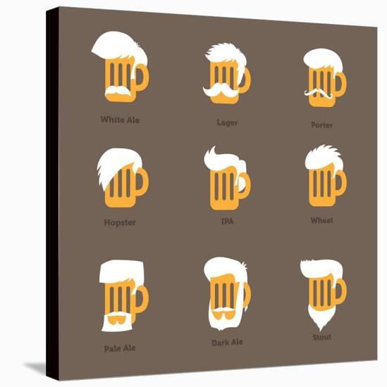 Beer Glass Hipster Character - Barflies. Beer Types Stylized Vector Illustrations.-radoma-Stretched Canvas