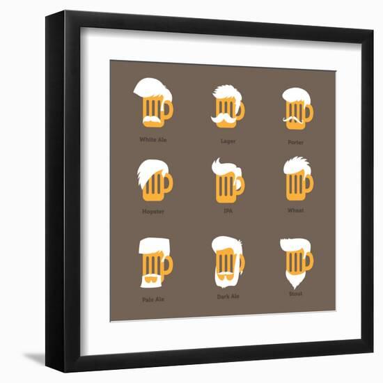 Beer Glass Hipster Character - Barflies. Beer Types Stylized Vector Illustrations.-radoma-Framed Art Print