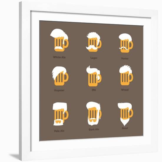 Beer Glass Hipster Character - Barflies. Beer Types Stylized Vector Illustrations.-radoma-Framed Art Print