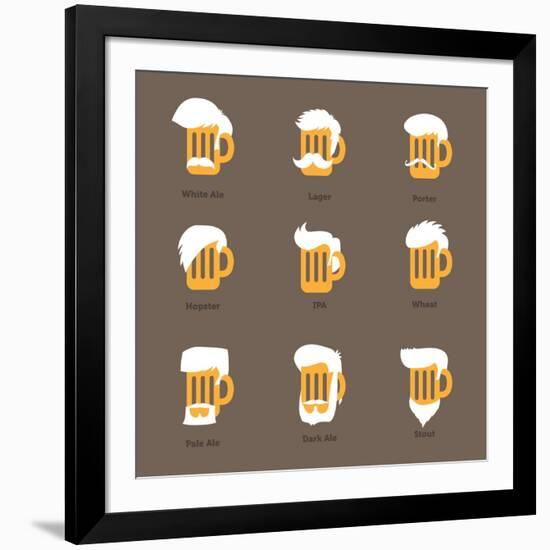 Beer Glass Hipster Character - Barflies. Beer Types Stylized Vector Illustrations.-radoma-Framed Art Print