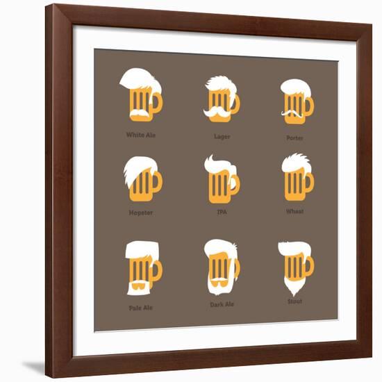 Beer Glass Hipster Character - Barflies. Beer Types Stylized Vector Illustrations.-radoma-Framed Art Print