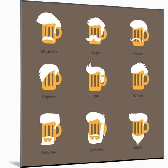 Beer Glass Hipster Character - Barflies. Beer Types Stylized Vector Illustrations.-radoma-Mounted Art Print