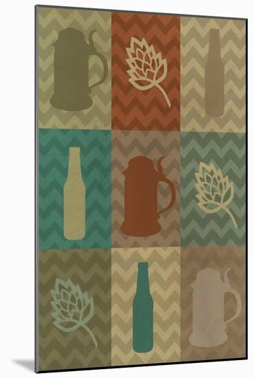 Beer Icons - Chevron Strips-Lantern Press-Mounted Art Print