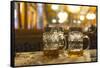 Beer mugs in a beer tent, Oktoberfest-Christine Meder stage-art.de-Framed Stretched Canvas