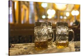 Beer mugs in a beer tent, Oktoberfest-Christine Meder stage-art.de-Stretched Canvas