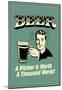 Beer Pitcher Worth A Thousand Words Funny Retro Poster-null-Mounted Poster