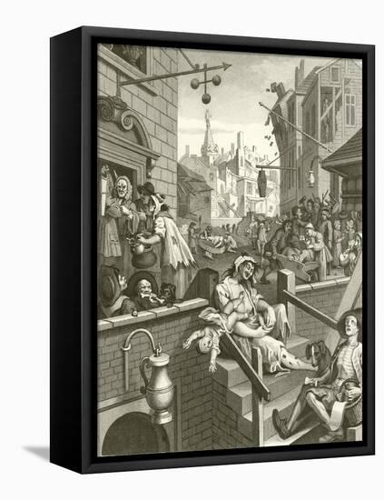 Beer Street and Gin Lane-William Hogarth-Framed Stretched Canvas
