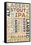 Beer Typography - Types of Beer-Lantern Press-Framed Stretched Canvas