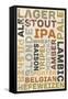 Beer Typography - Types of Beer-Lantern Press-Framed Stretched Canvas