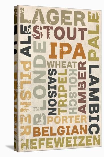 Beer Typography - Types of Beer-Lantern Press-Stretched Canvas