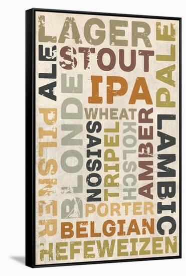 Beer Typography - Types of Beer-Lantern Press-Framed Stretched Canvas