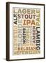 Beer Typography - Types of Beer-Lantern Press-Framed Art Print