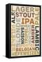 Beer Typography - Types of Beer-Lantern Press-Framed Stretched Canvas