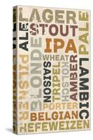 Beer Typography - Types of Beer-Lantern Press-Stretched Canvas