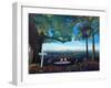 Beergarden with View of Munich Skylines with Alps-Markus Bleichner-Framed Art Print