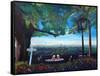 Beergarden with View of Munich Skylines with Alps-Markus Bleichner-Framed Stretched Canvas