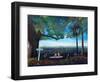 Beergarden with View of Munich Skylines with Alps-Markus Bleichner-Framed Art Print