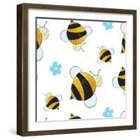 Bees and Flowers Pattern-null-Framed Giclee Print