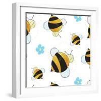 Bees and Flowers Pattern-null-Framed Giclee Print