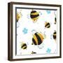 Bees and Flowers Pattern-null-Framed Premium Giclee Print