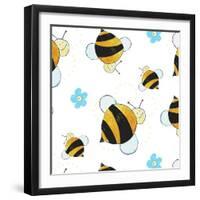 Bees and Flowers Pattern-null-Framed Premium Giclee Print